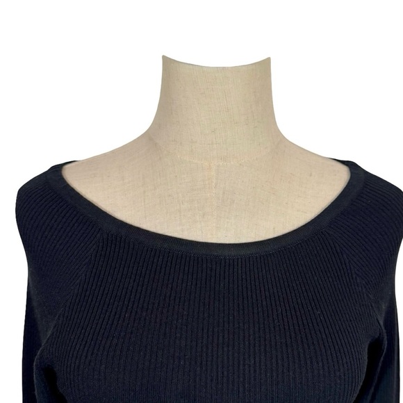 DISSH Wells Wide U Shaped Long Sleeve Ribbed Knit Top Sweater in Black - Picture 7 of 11